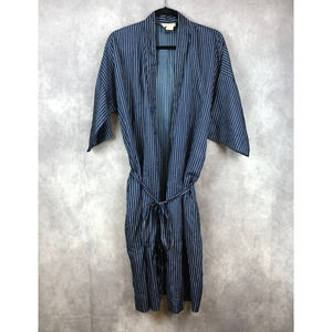 Vintage Norm Thompson Mens Robe Striped Blue 3/4 Sleeves Pockets Size M Made USA